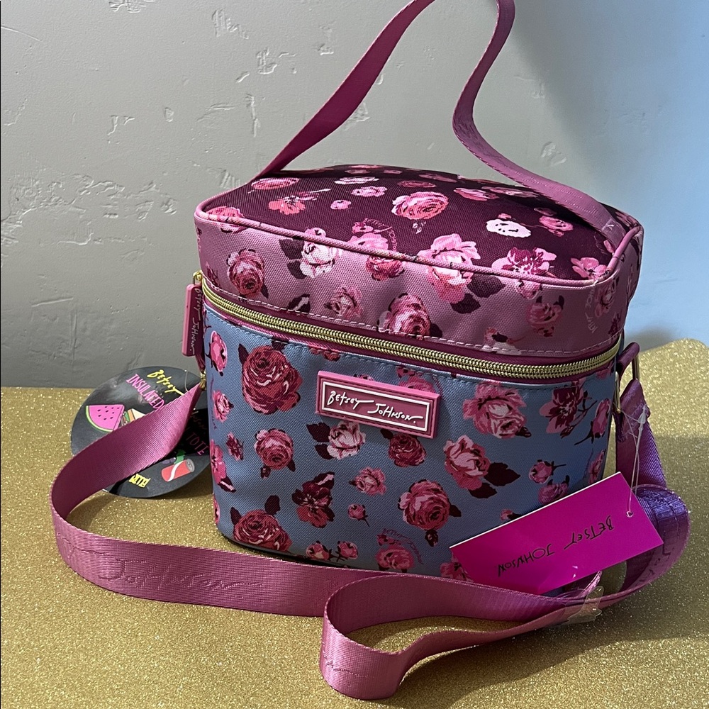 New Betsey Johnson Pink and Purple Floral Lunch Bag / Cosmetic Bag